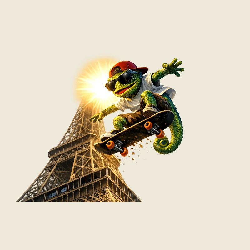 Skatendes Chamelion beim Eifelturm
