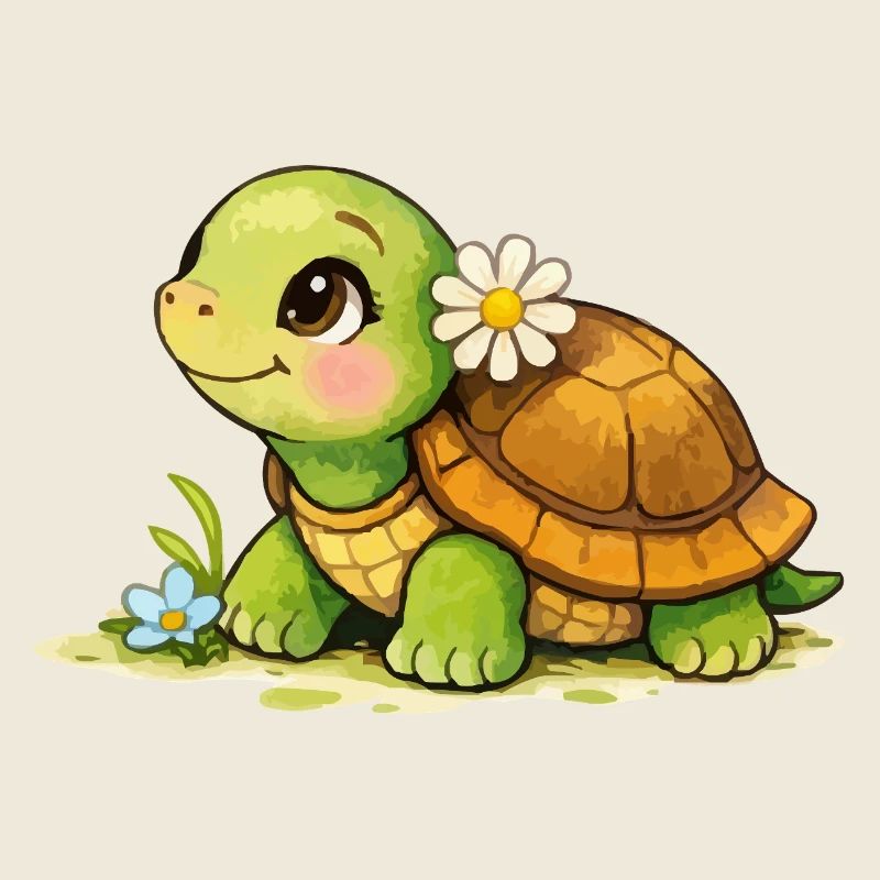 Dessin animé Tortue avec Fleur
