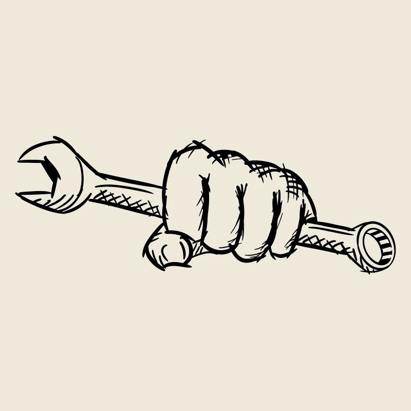Wrench in hand/fist, drawing