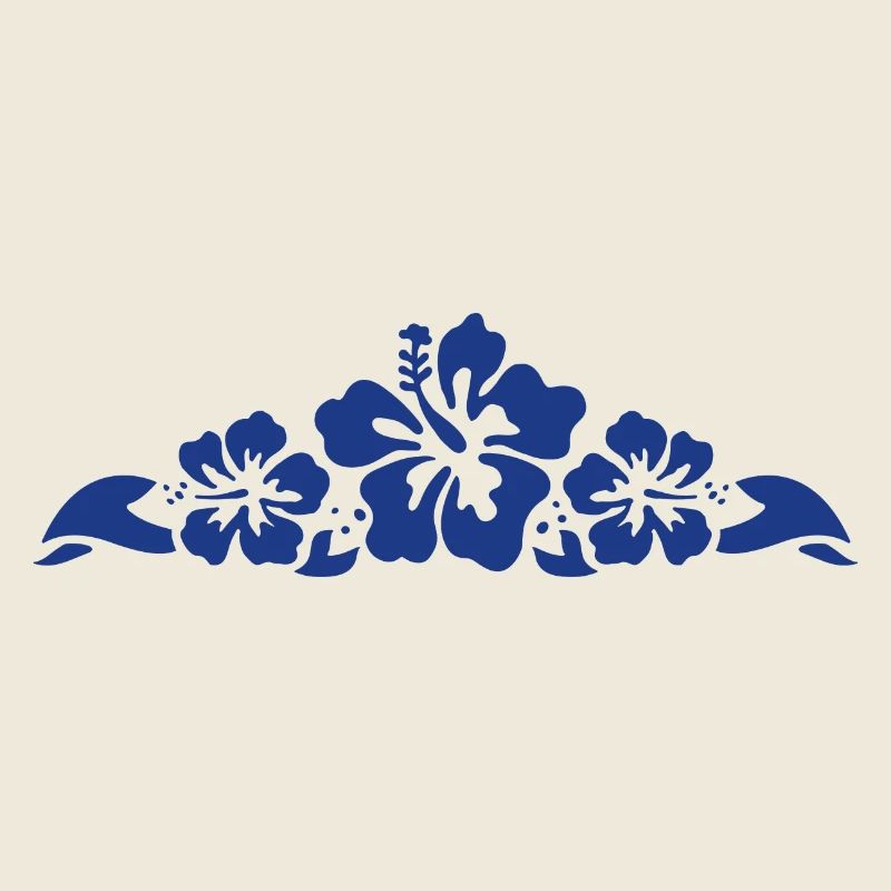 Hibiscus et feuilles - Bleu