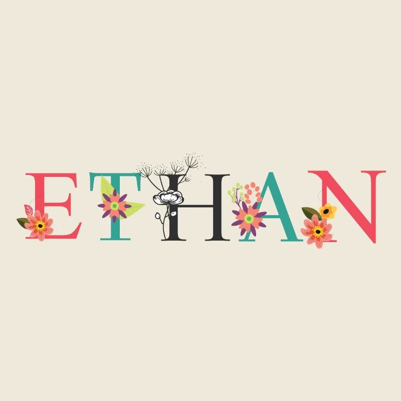 ETHAN Name Art avec des fleurs brodées