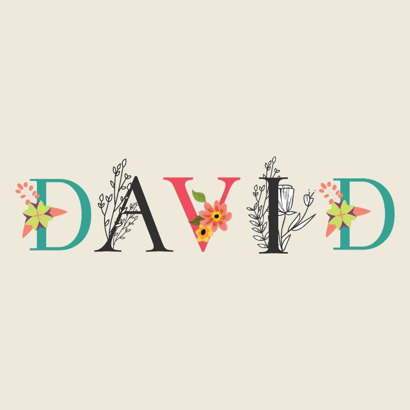 DAVID Name Art With Flowers Embroidered