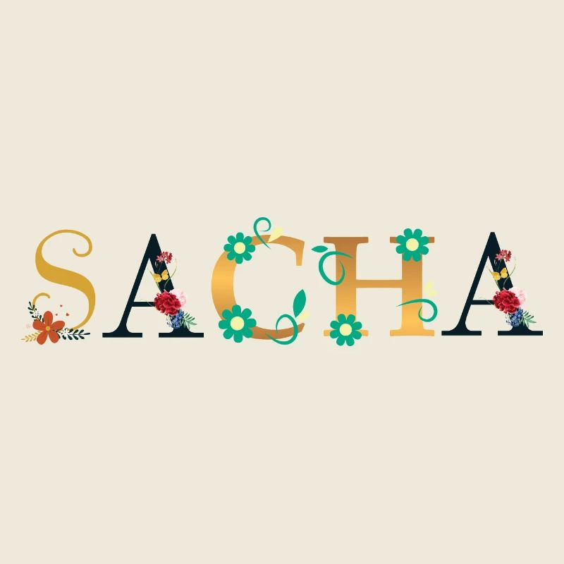 Nom SACHA Orné de Fleurs