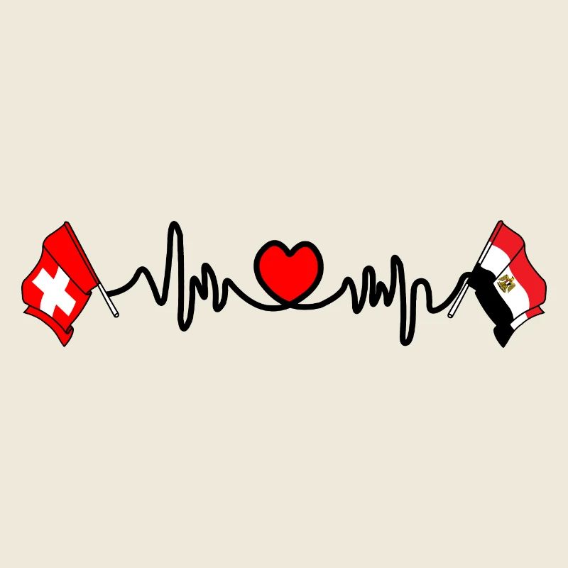 Cardio coeur avec drapeau de la Suisse, drapeau de l’Egypte