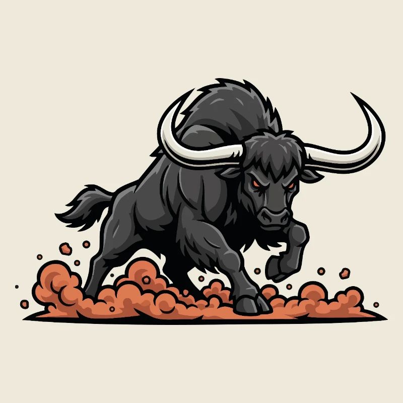 Buffle Noir Charge Mascotte Buffalo Power