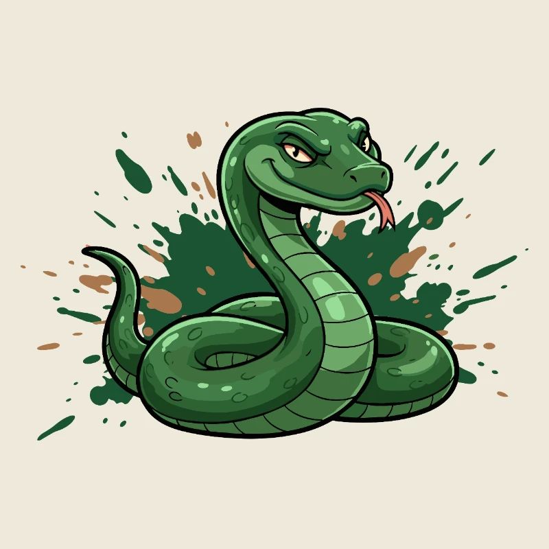 Serpent de dessin animé vert avec éclaboussures