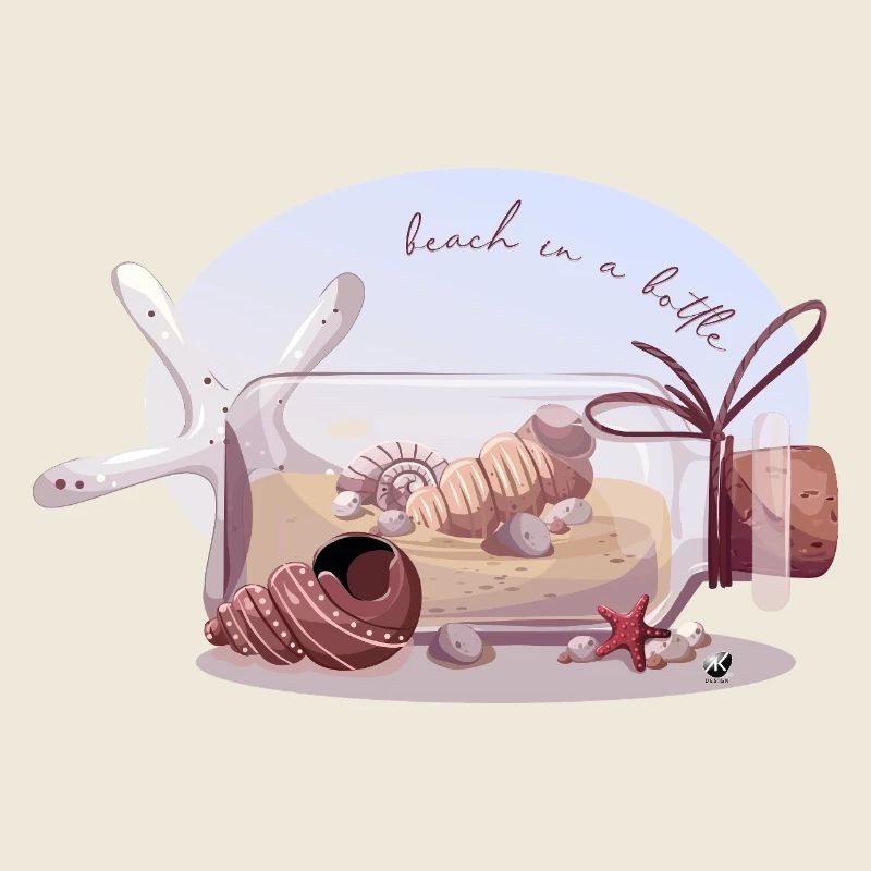 Bouteille avec sable et coquillages illustration