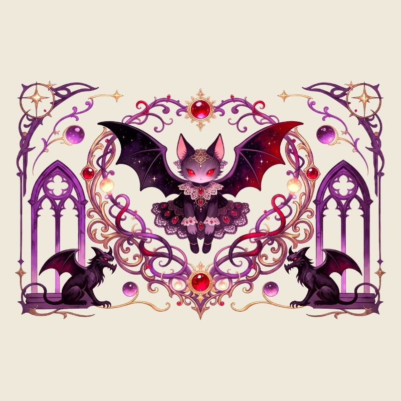Chat vampire gothique Dark Fantasy Design de sorcellerie