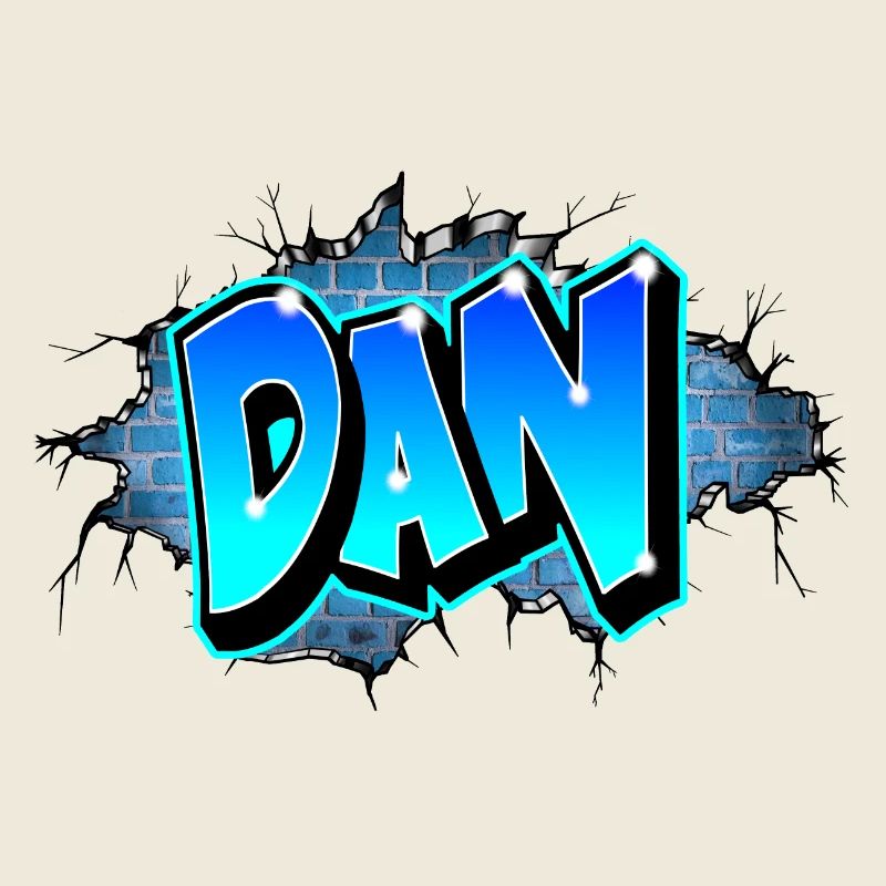 Graffiti DAN Wand Risse Blaue Ziegel