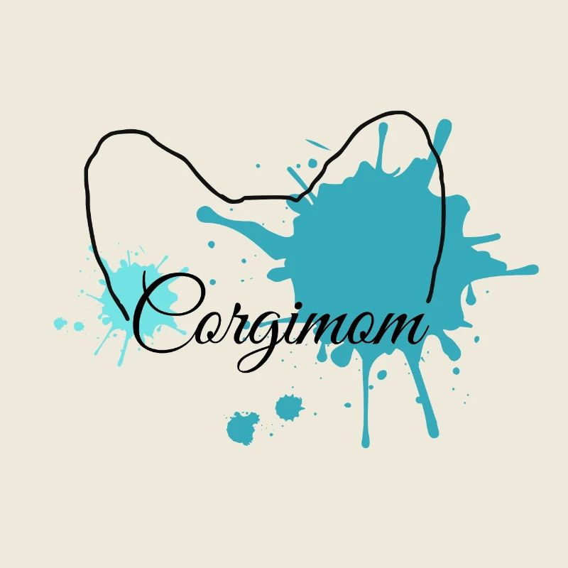 Corgiohren Splash Blau mit Schrift Corgimom