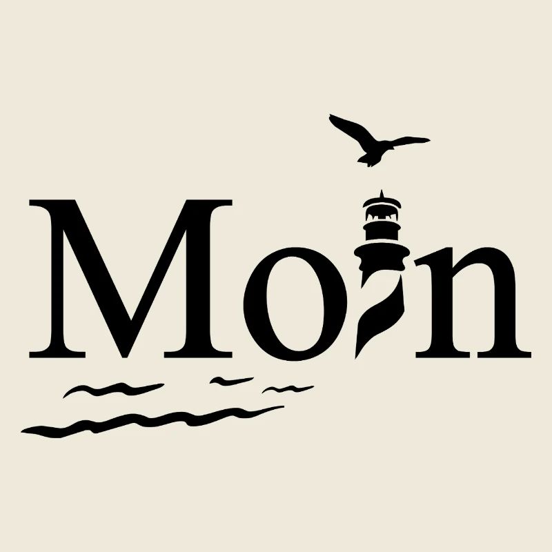 Maritimes Moin Design mit Möwe und Leuchtturm