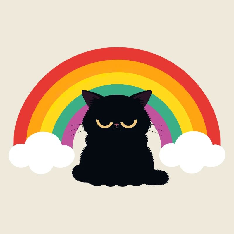 Mürrische Katze unterm Regenbogen