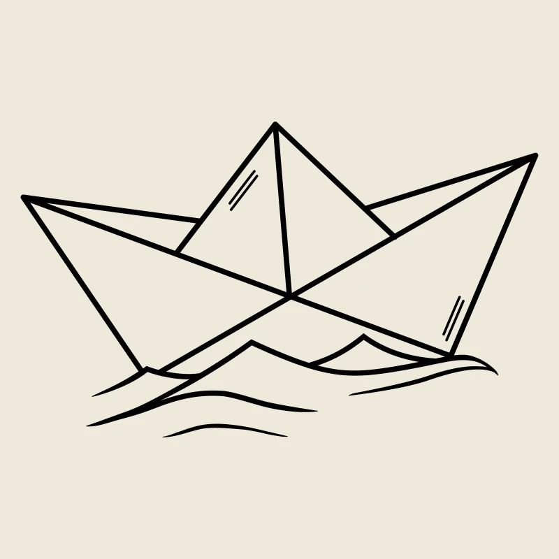 Paper Ship Sketch Minimalist Line Art