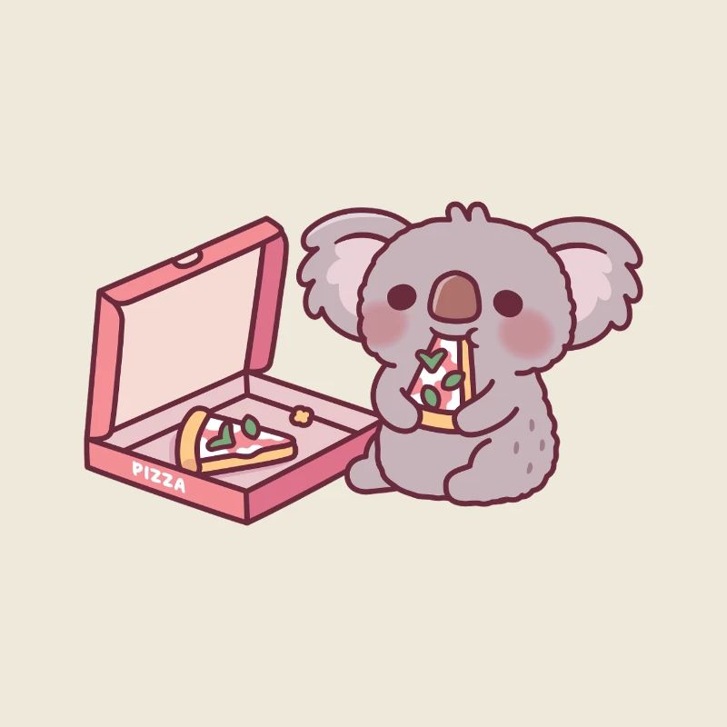 Mignon Koala Ours Mangeant Pizza