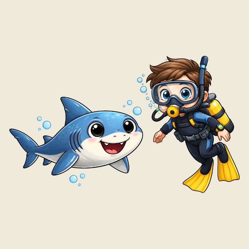 Diver Kid avec le dessin animé marin drôle de requin