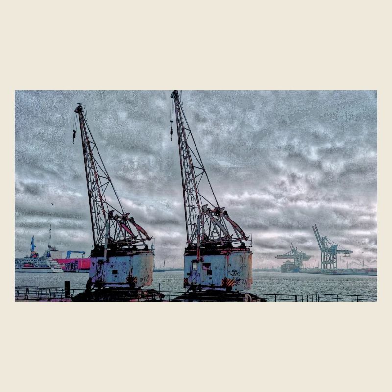 Hamburg harbor port romance with two rusty old