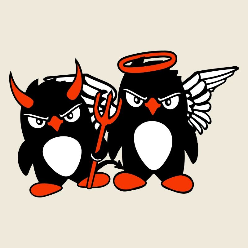 2 Penguins Angel Devil Evil Good Sky Hell Cool