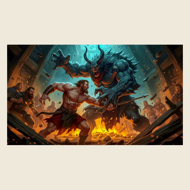 Beowulf affronte le monstre Grendel la nuit