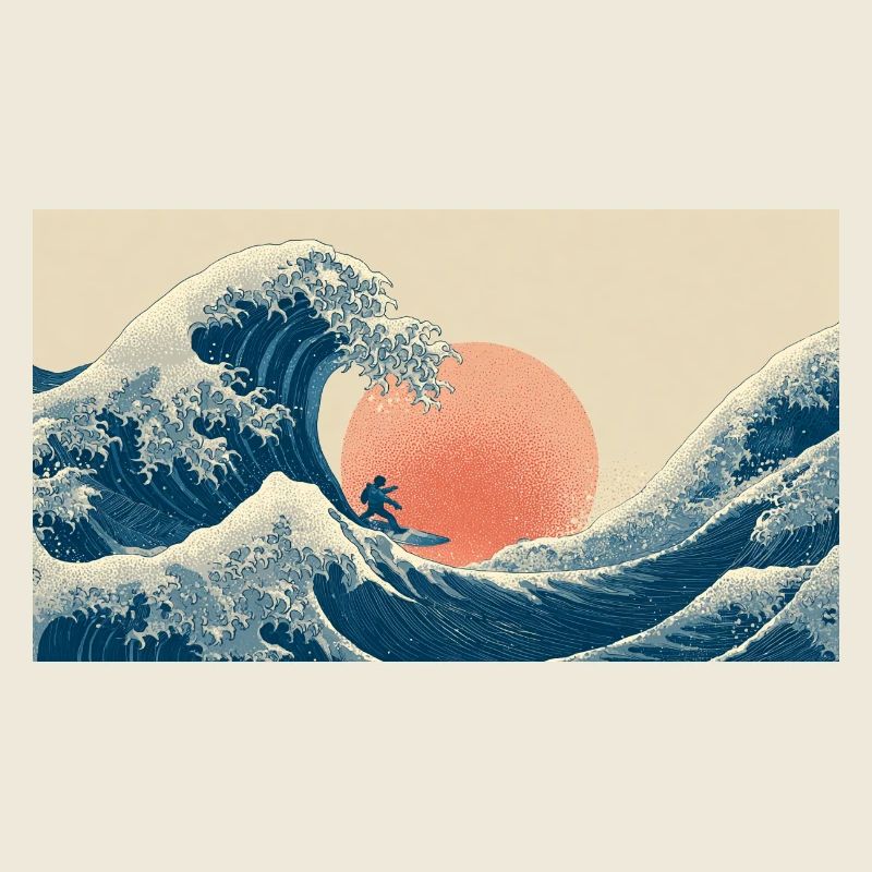 Surfing Wave at Sunset