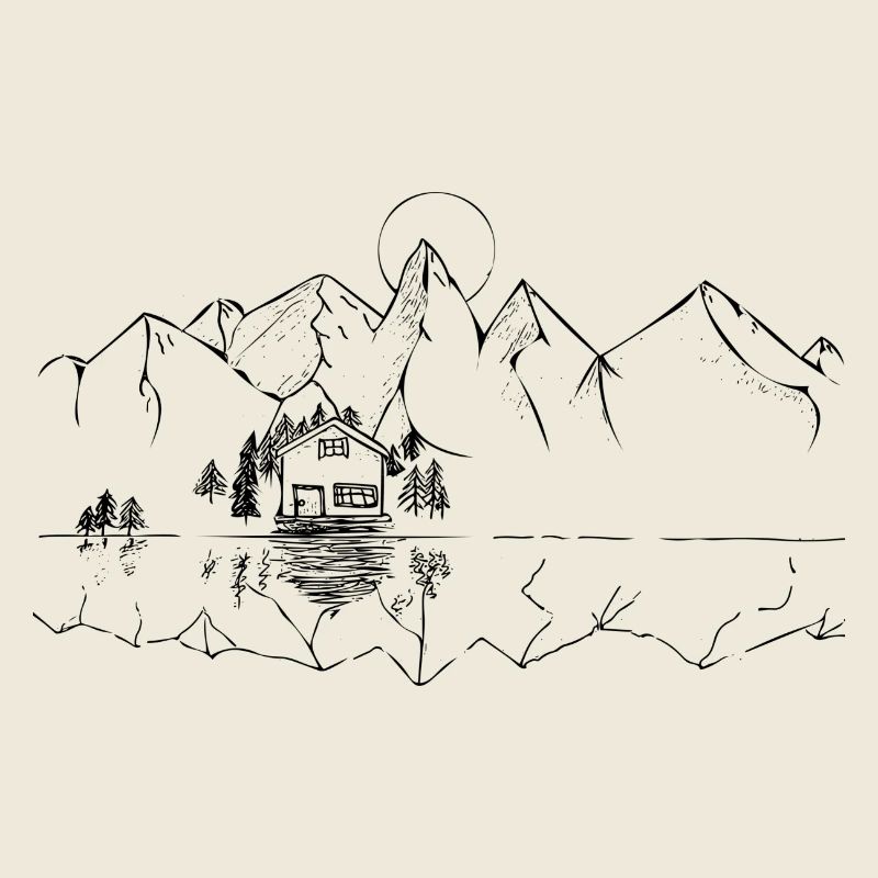 Maison sur le lac de montagne