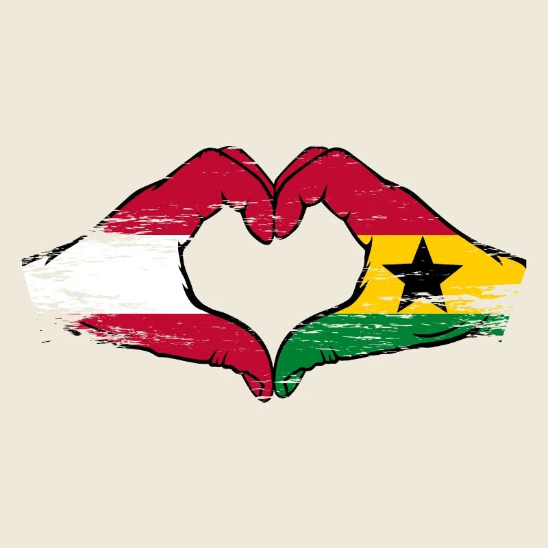 Austria Ghana flag hands heart shape used