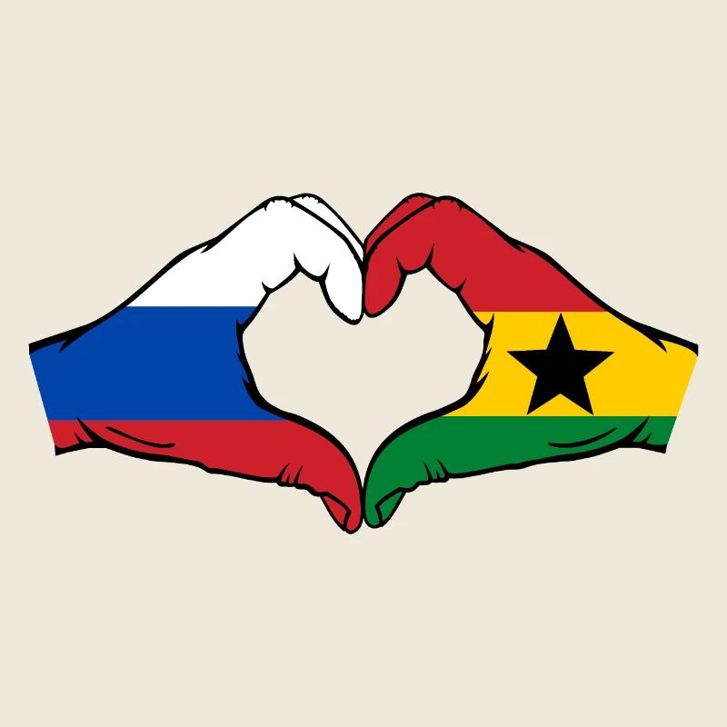 Russie Ghana Drapeau Mains Coeur Forme