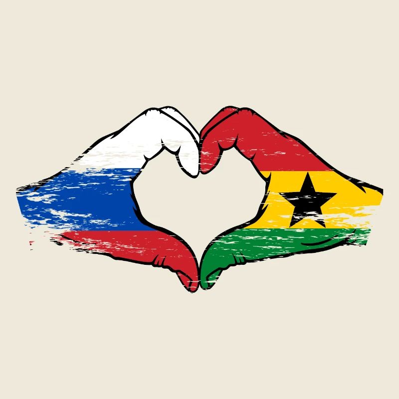 Russie Ghana drapeau mains forme de coeur utilisé