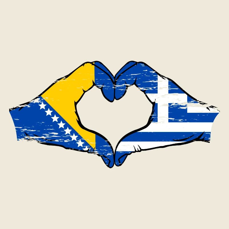 Bosnie Grèce Drapeau Mains Coeur Forme Utilisé