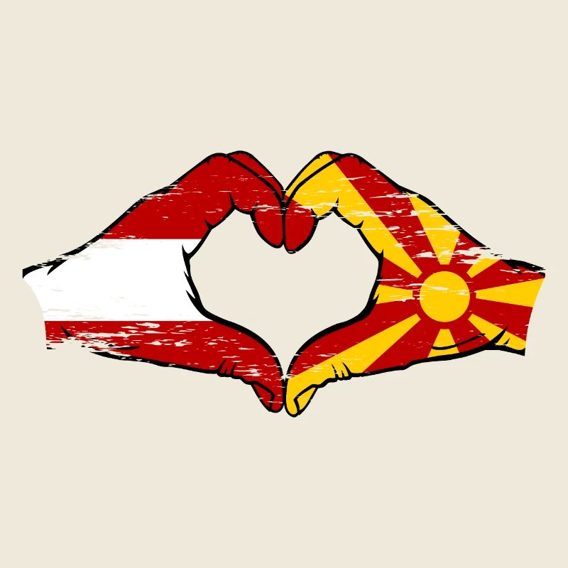 Autriche Macédoine Drapeau Mains Coeur Forme Utilisé