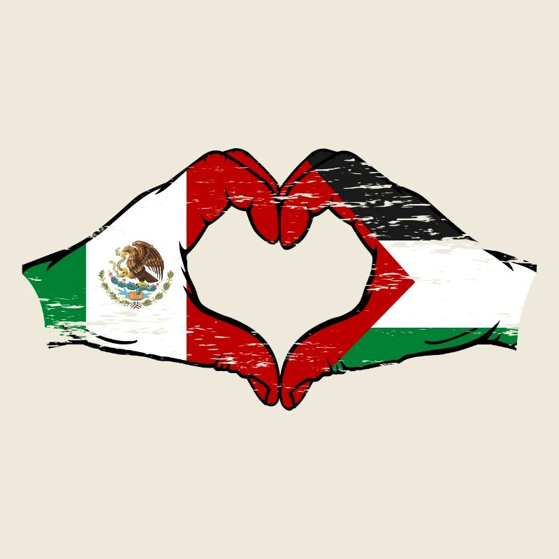 Mexico Palestine Flag Hands Heart Shape Used