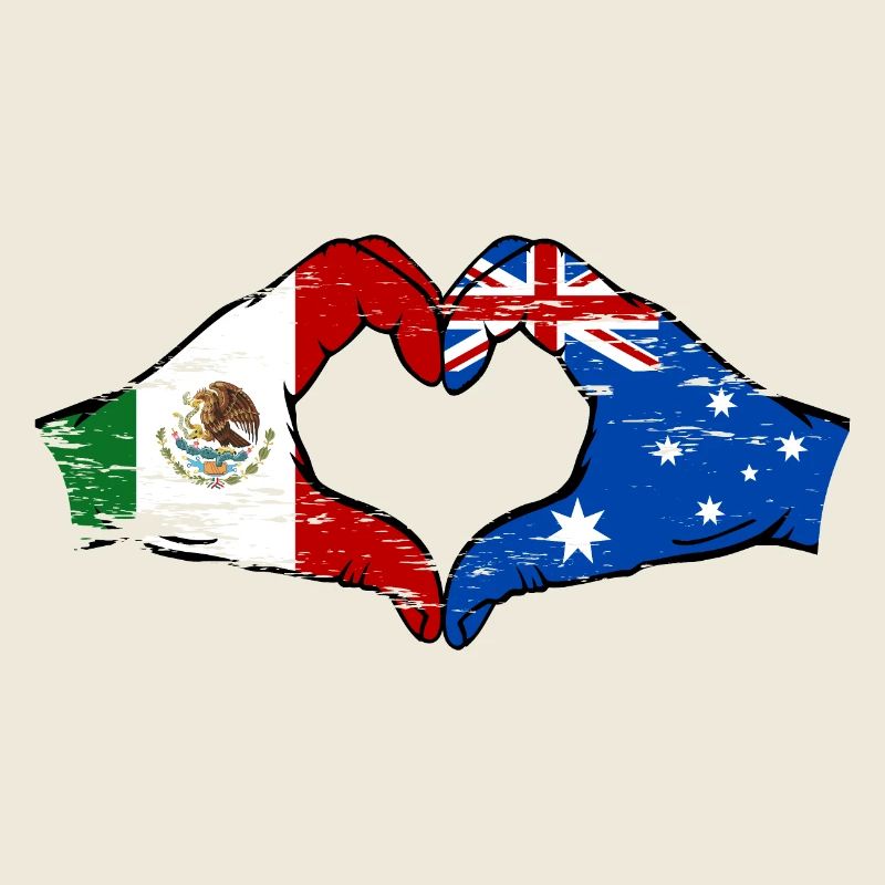 Mexico Australia Flag Hands Heart Shape Used