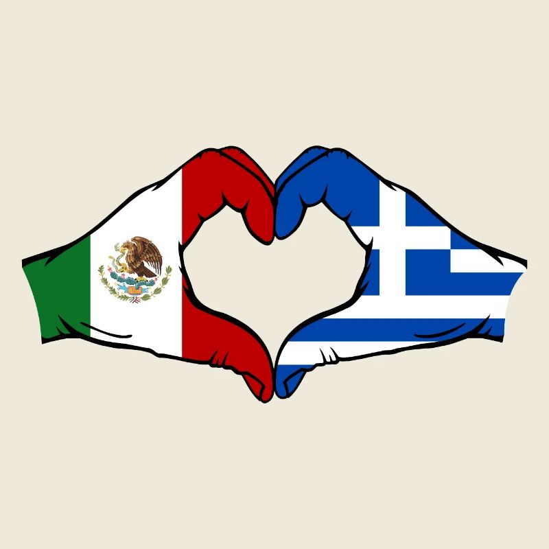 Mexique Grèce Drapeau Mains Coeur Forme