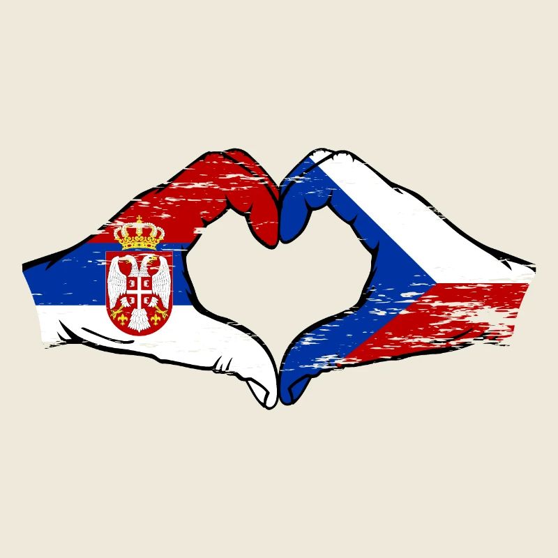 Serbie République tchèque drapeau mains forme de coeur utilisé