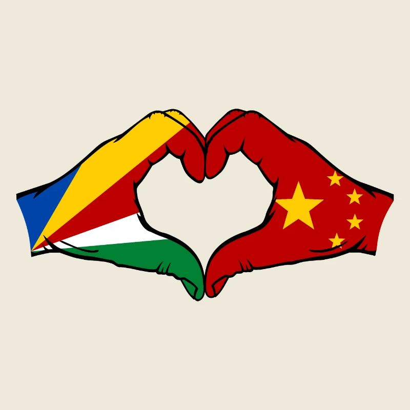 Seychellen China Flagge Hände Herzform