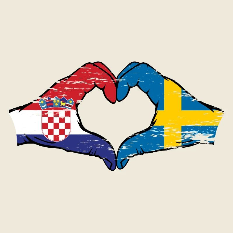 Croatie Suède drapeau mains forme de coeur utilisé