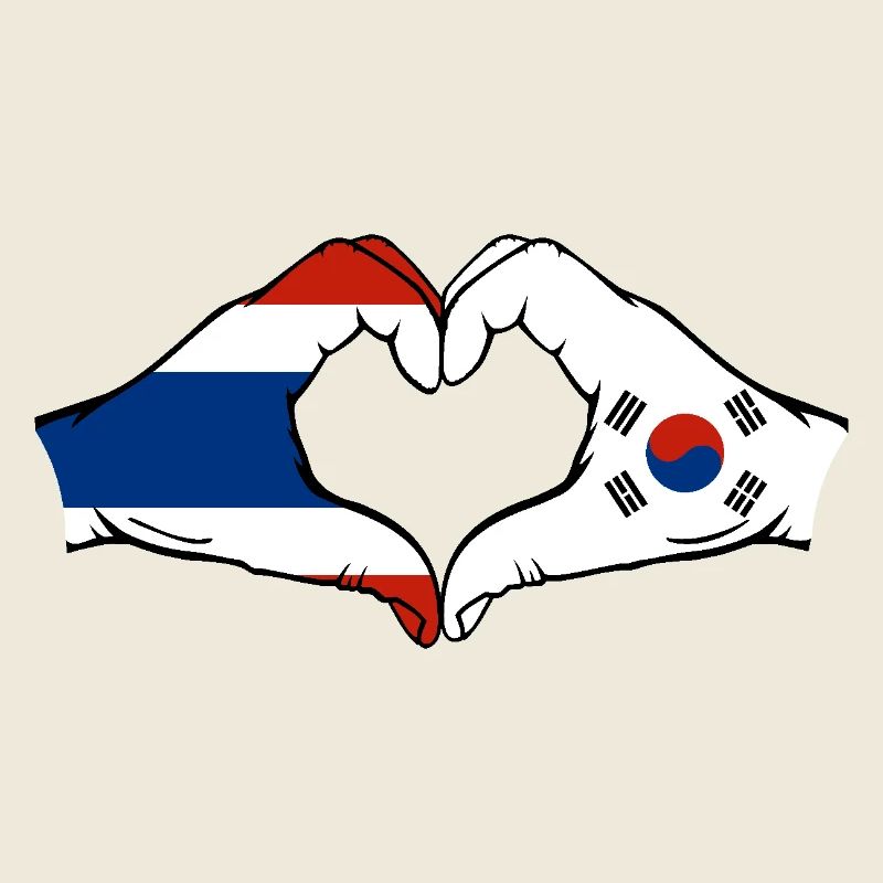 Thaïlande Corée du Sud Drapeau Mains Coeur Forme