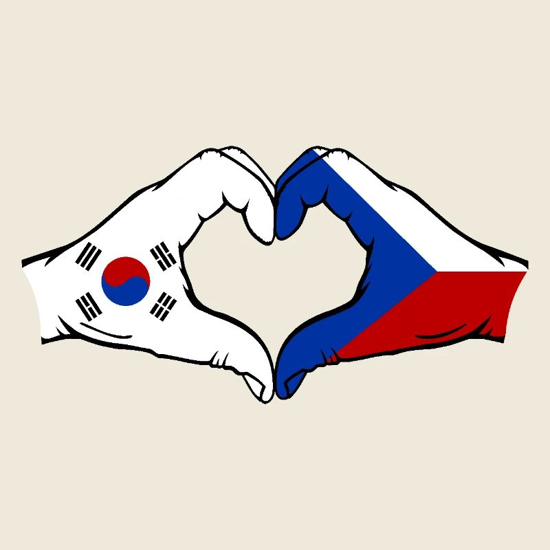 Corée du Sud République tchèque drapeau mains forme coeur