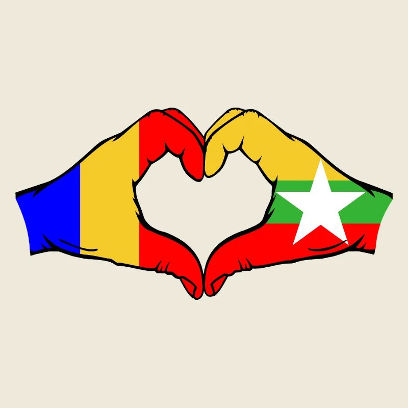 Roumanie Myanmar Drapeau Mains Coeur Forme