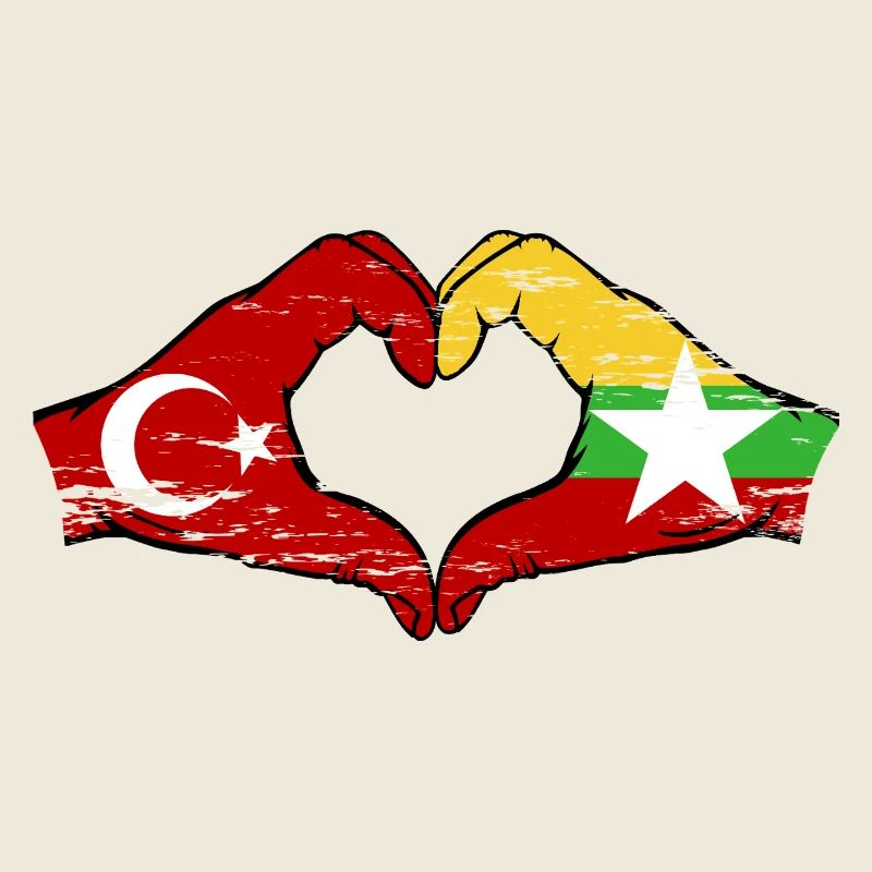 Turquie Myanmar drapeau mains forme de coeur utilisé