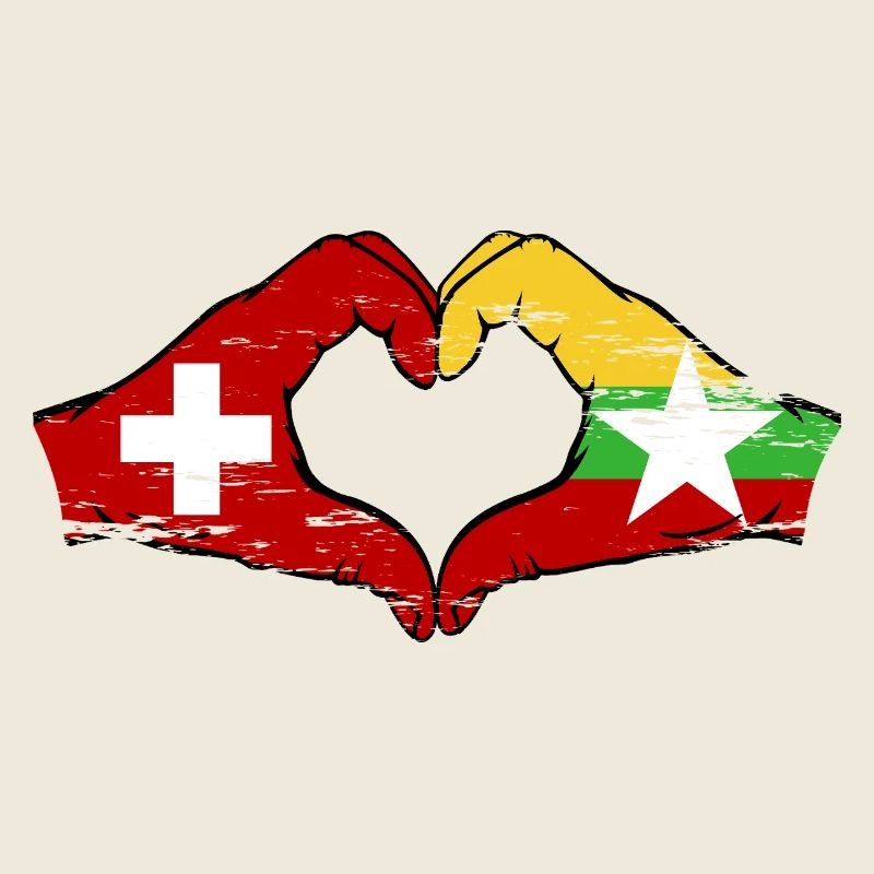 Suisse Myanmar drapeau mains forme de coeur utilisé