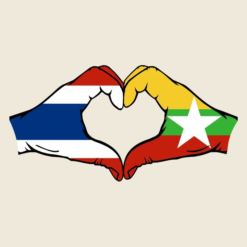 Thaïlande Myanmar drapeau mains coeur