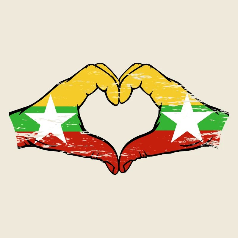 Drapeau du Myanmar mains forme de coeur utilisé