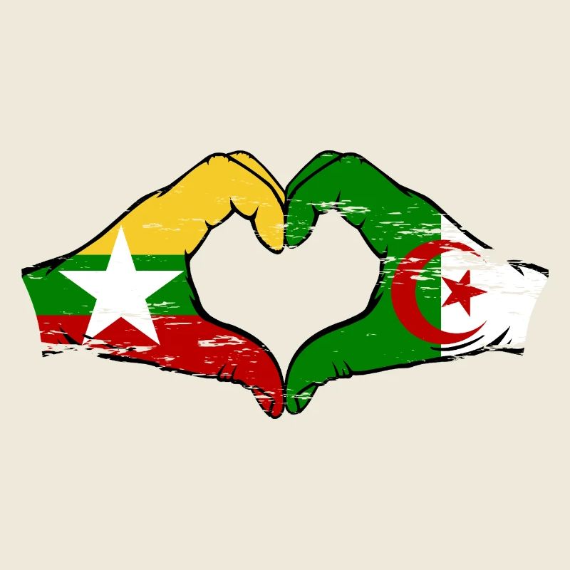 Myanmar Algérie drapeau mains forme de coeur utilisé