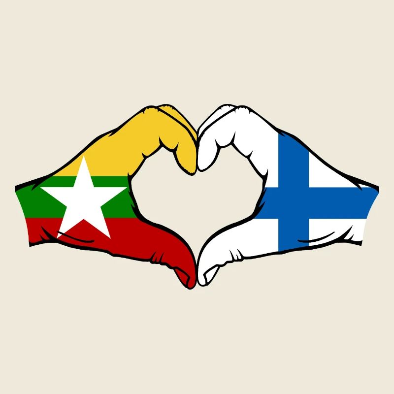 Myanmar Finlande Drapeau Mains Coeur Forme