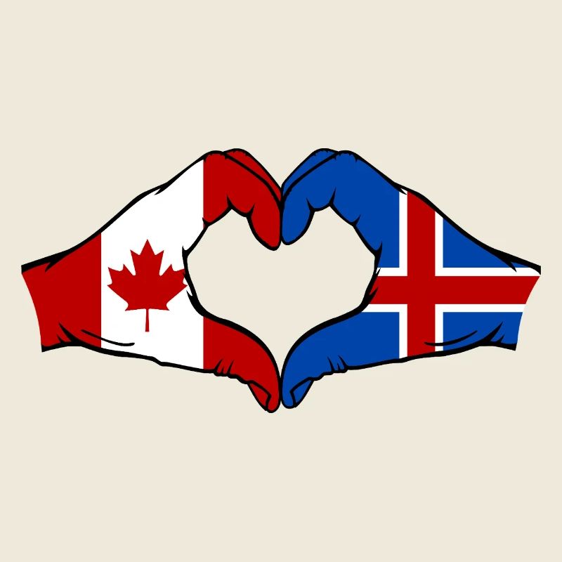 Canada Islande Drapeau Mains Coeur Forme