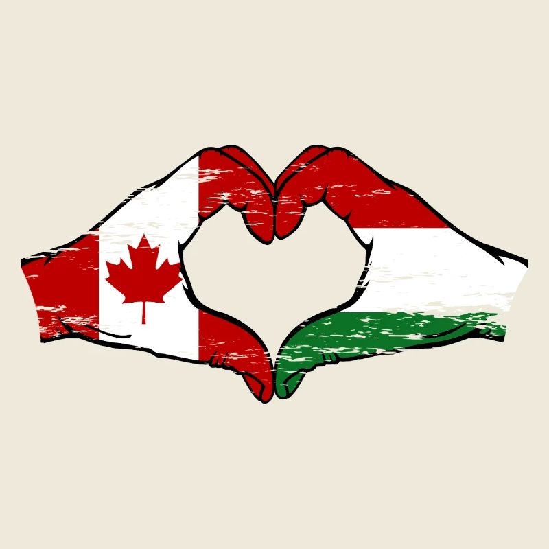 Canada Hungary Flag Hands Heart Shape Used
