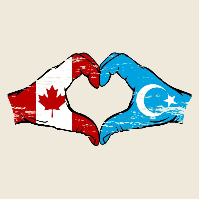 Canada Uyghur flag hands heart shape used