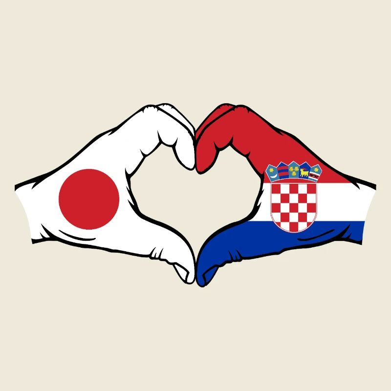 Japan Croatia Flag Hands Heart Shape