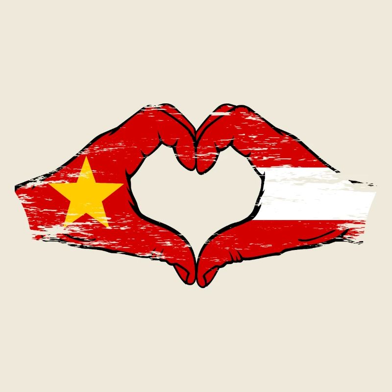 Vietnam Autriche Drapeau Mains Coeur Forme Utilisé