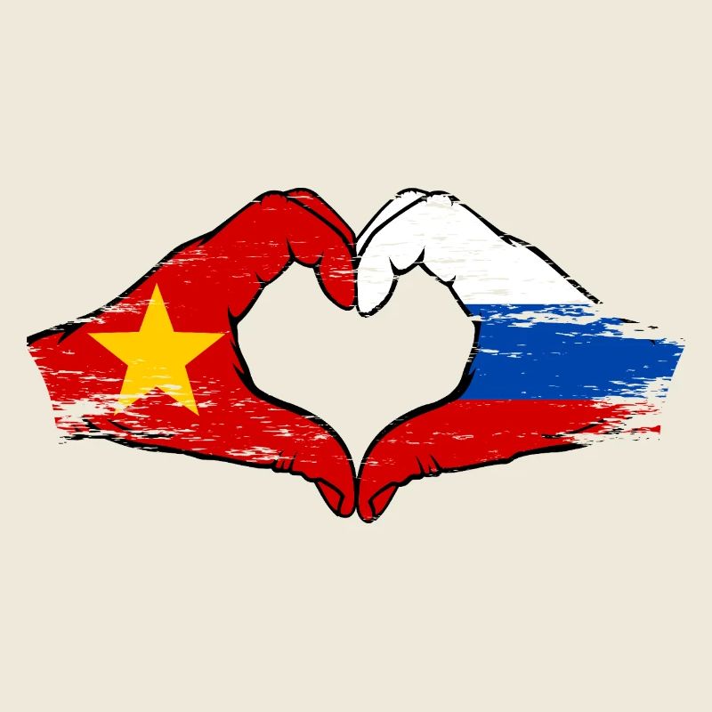 Vietnam Russie Drapeau Mains Coeur Forme Utilisé